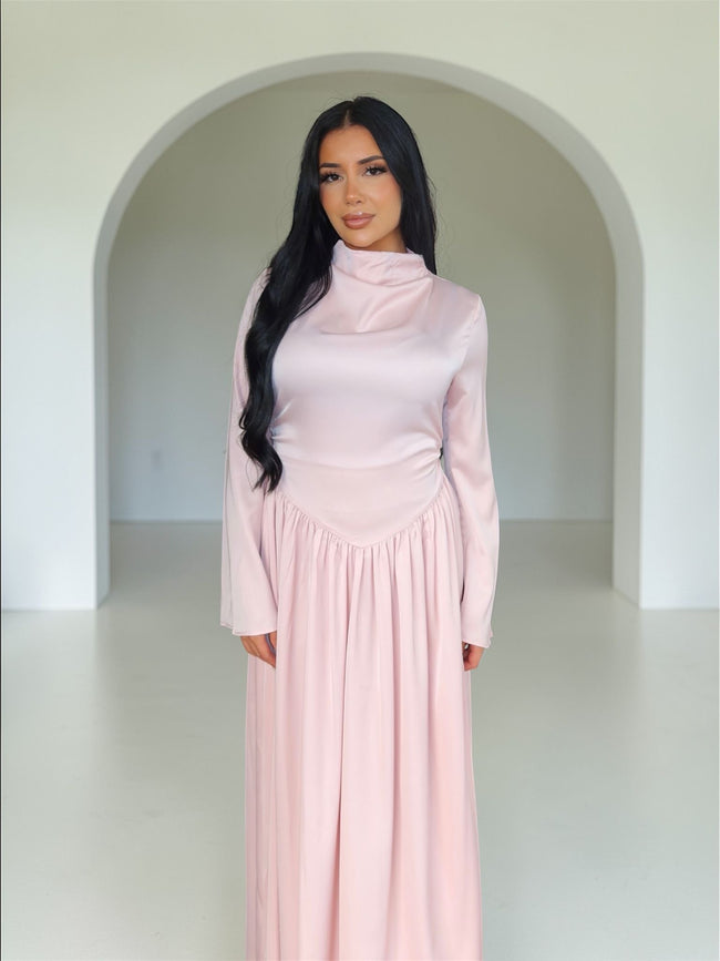 Satin drape maxi pink