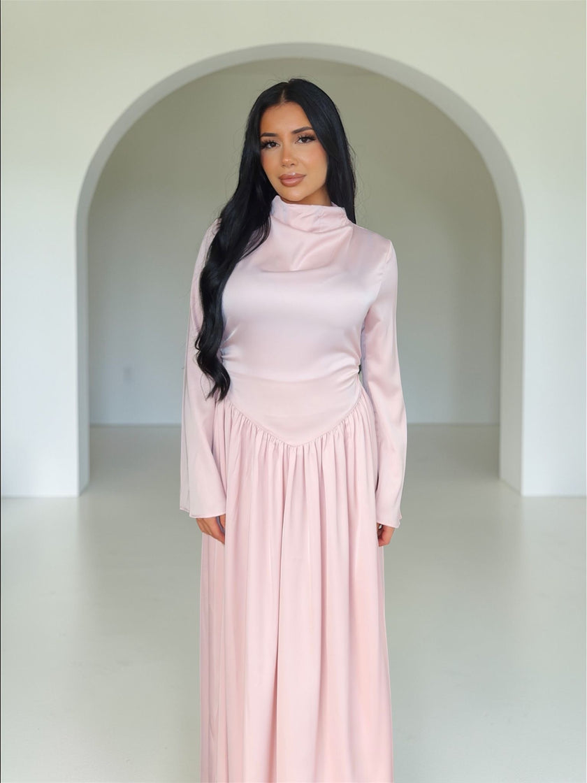Satin drape maxi pink