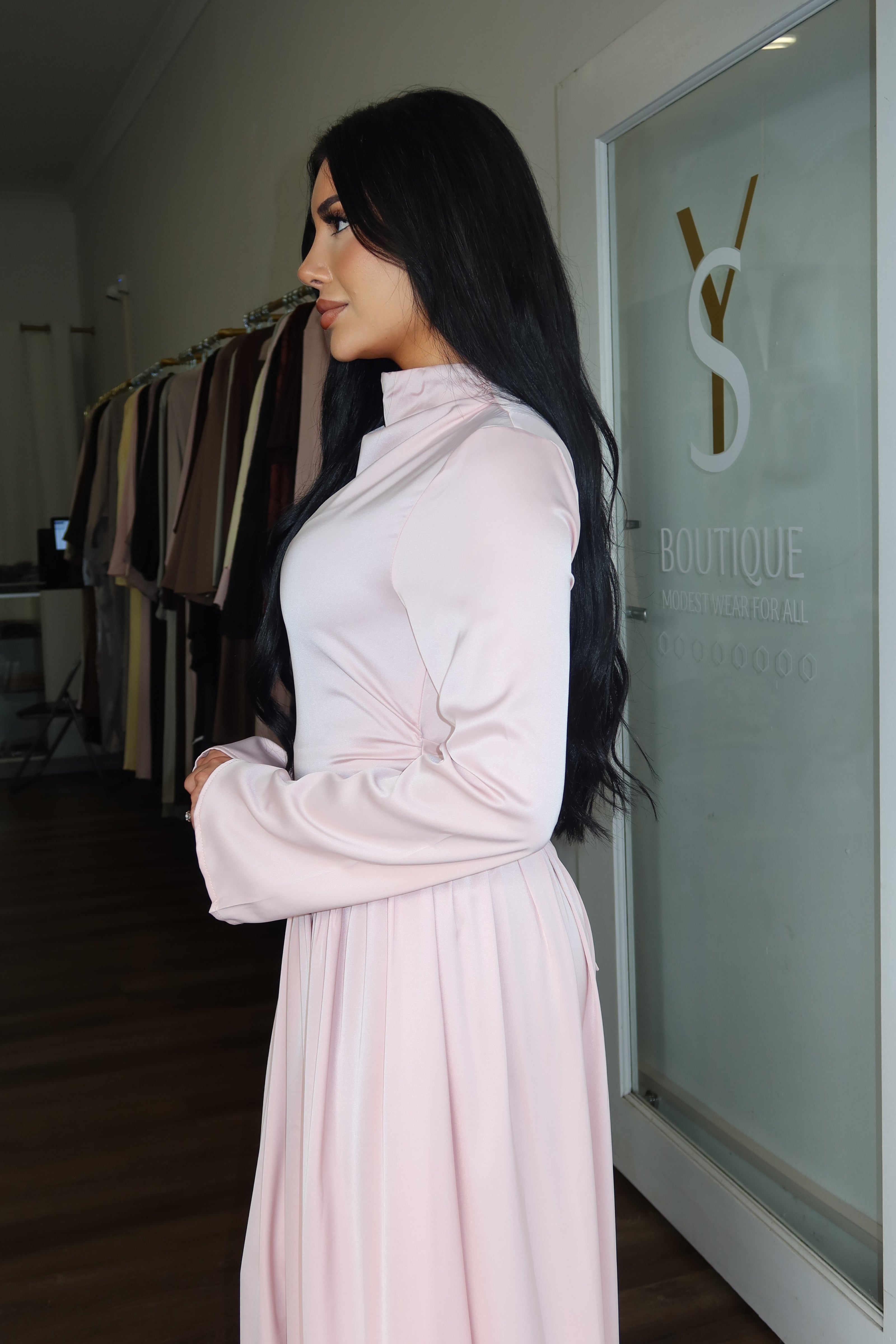 Satin drape maxi pink