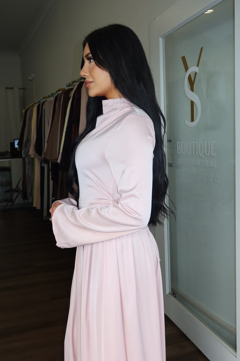 Satin drape maxi pink