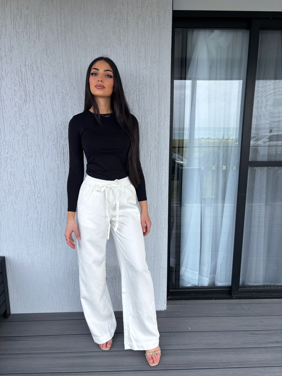 White tencel pants