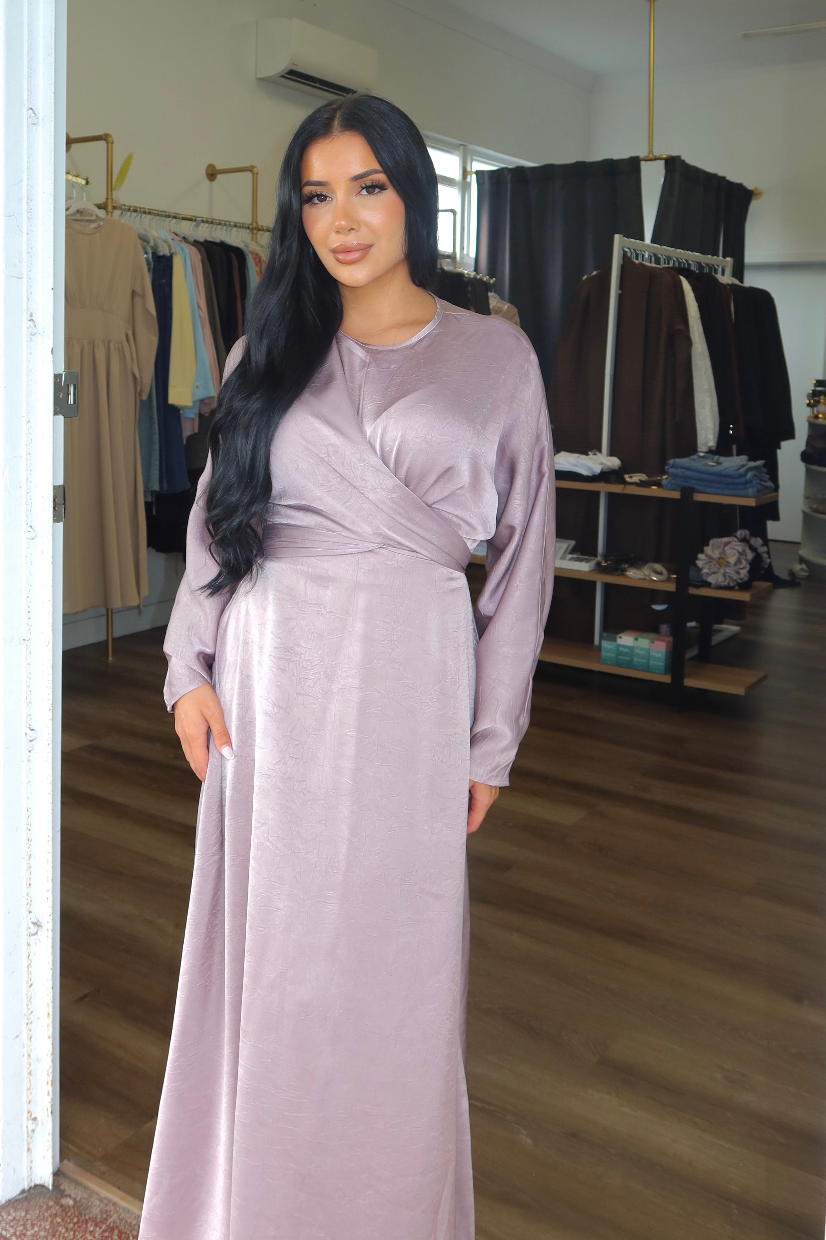 Satin wrap maxi pink