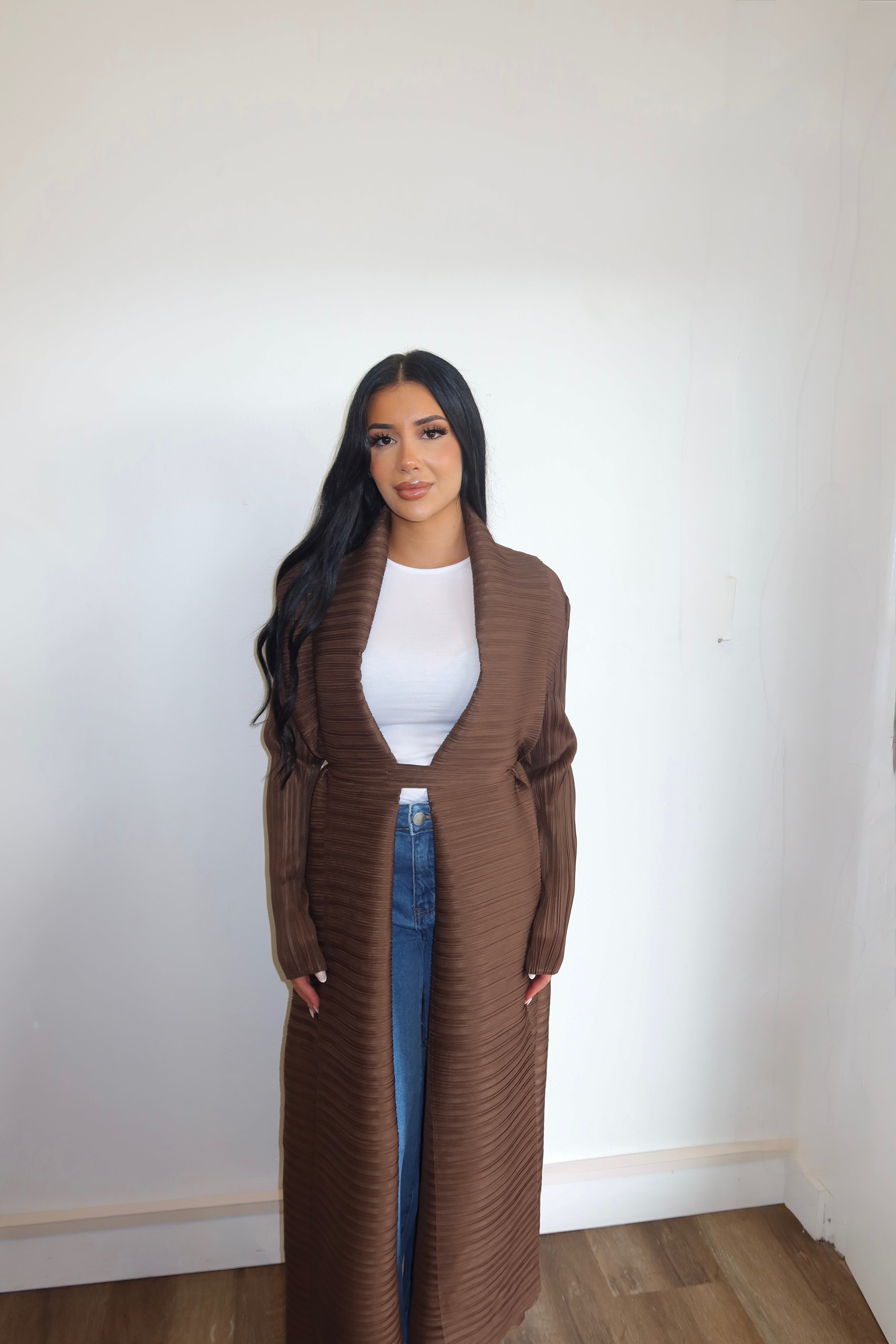Mocha pleated kimono