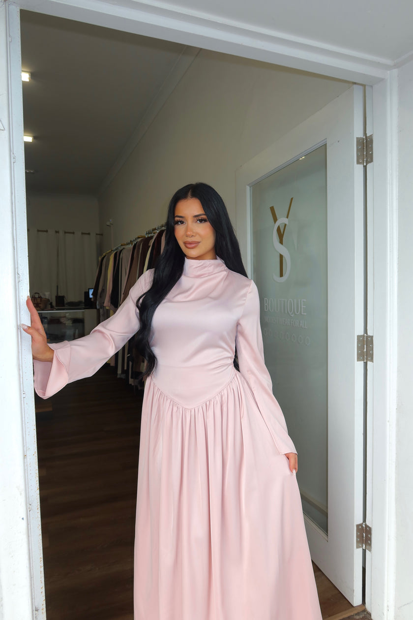 Satin drape maxi pink