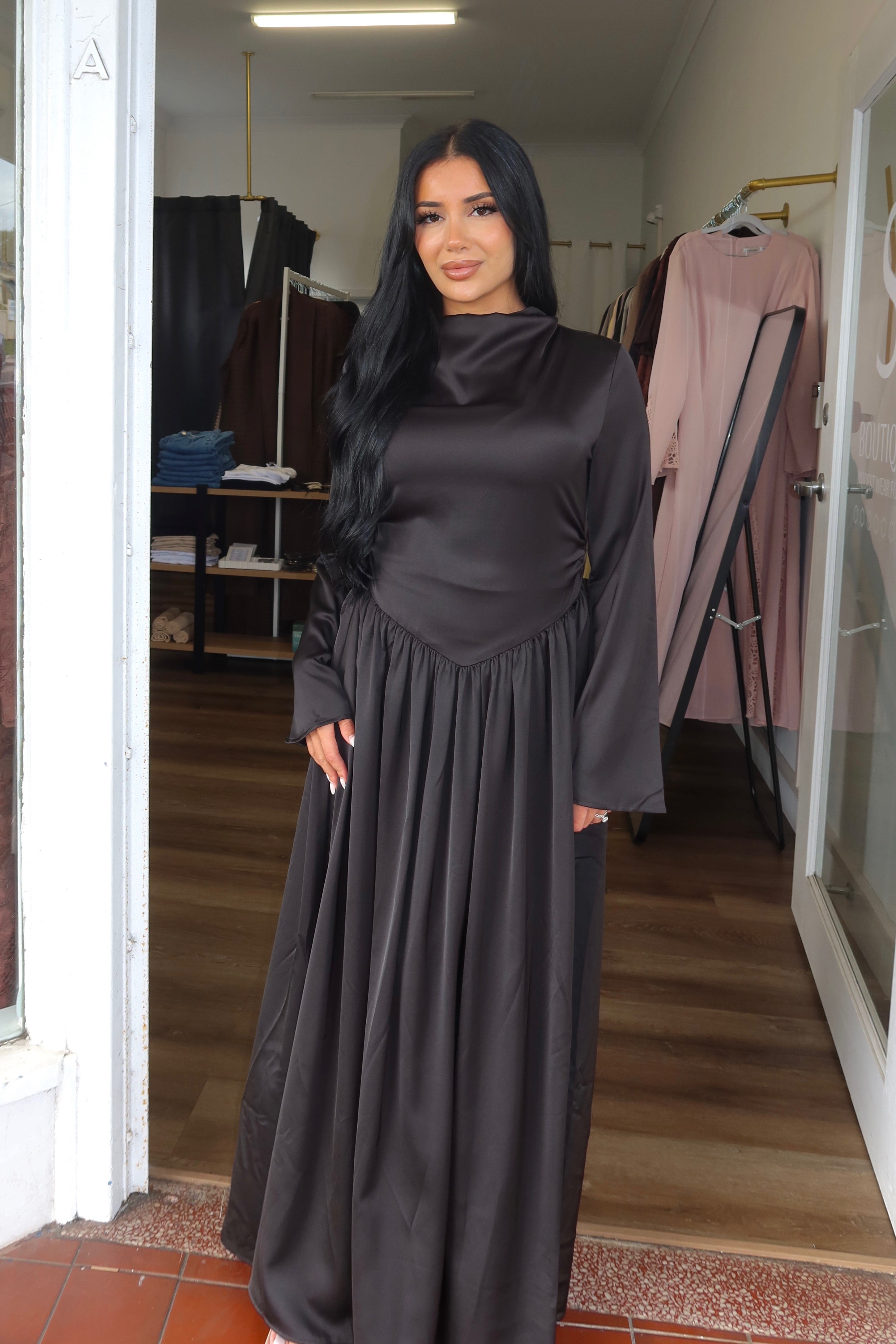 Satin drape maxi black