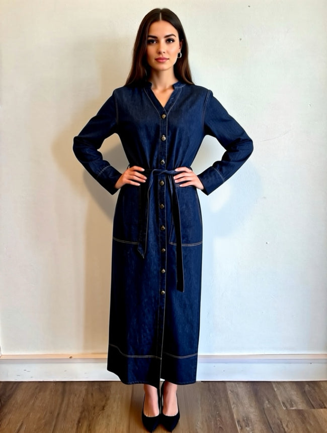 Denim button front maxi