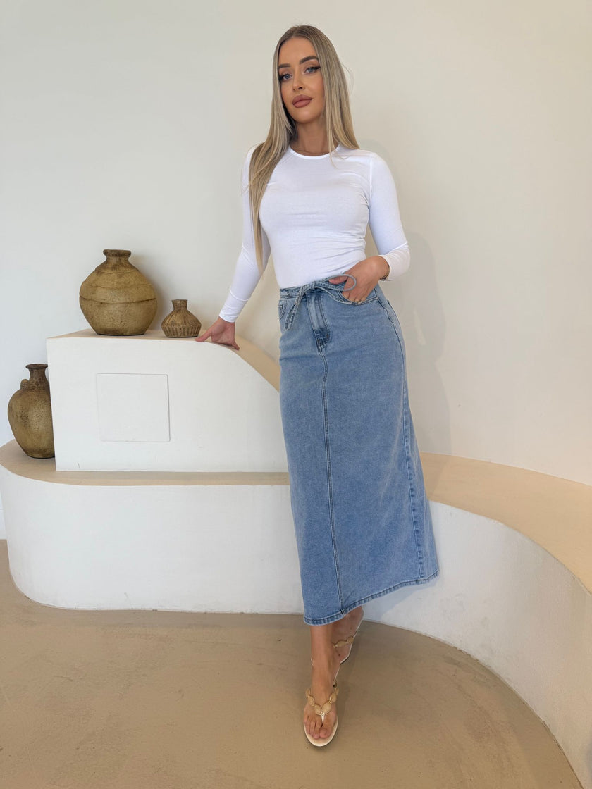 Luxe Denim Skirt - Light Blue