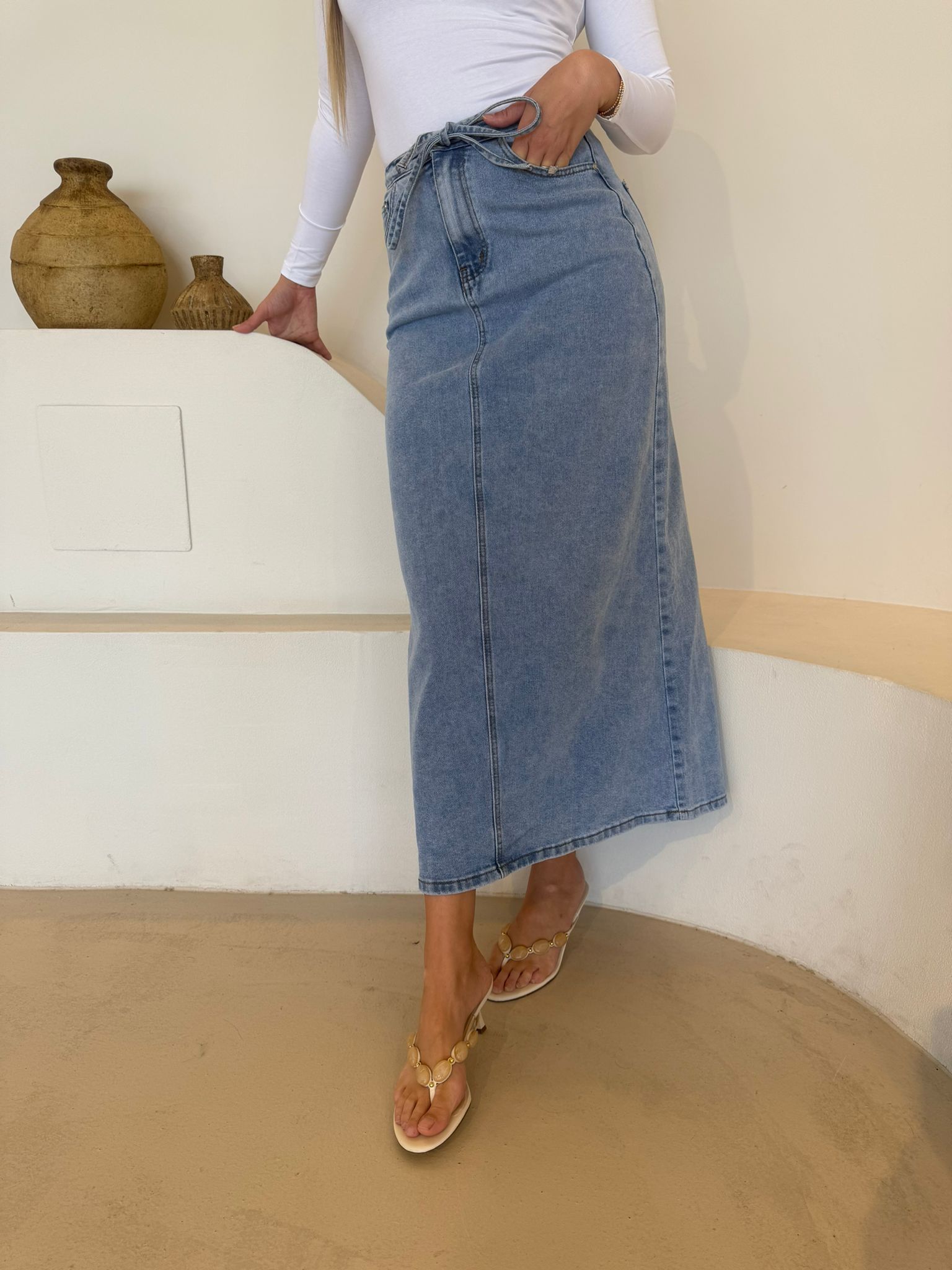 Luxe Denim Skirt - Light Blue