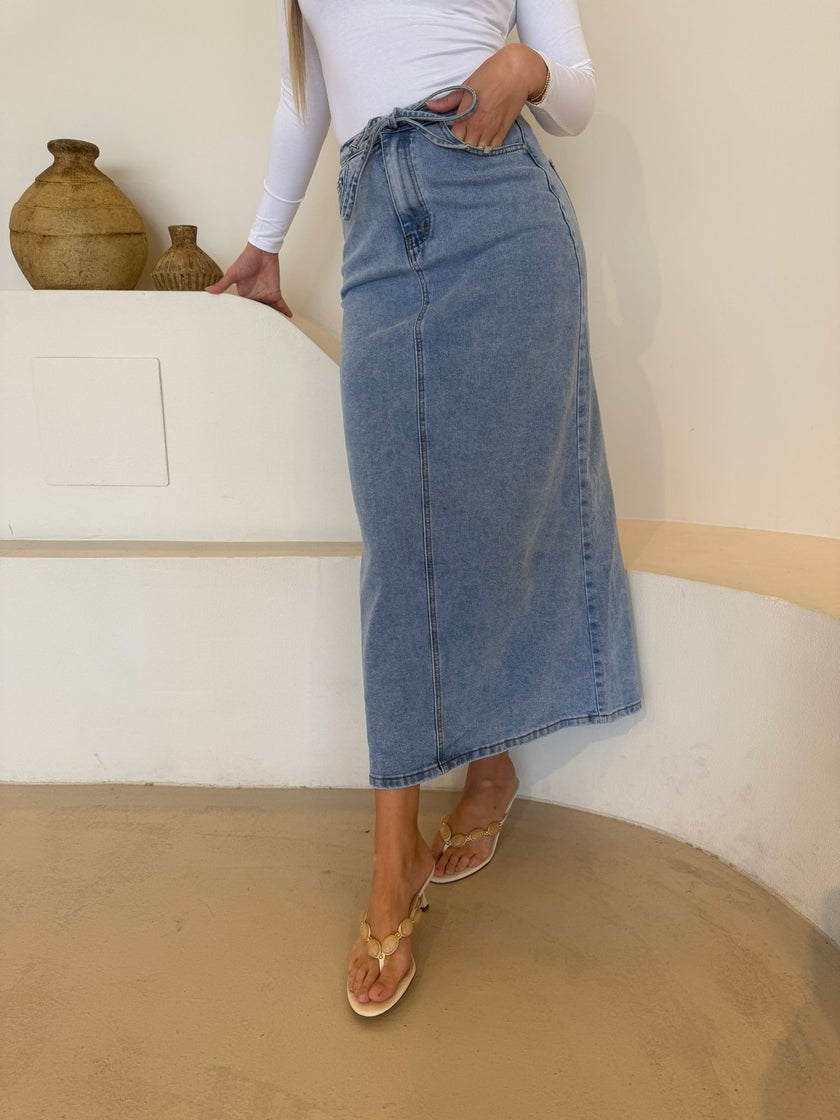 Luxe Denim Skirt - Light Blue