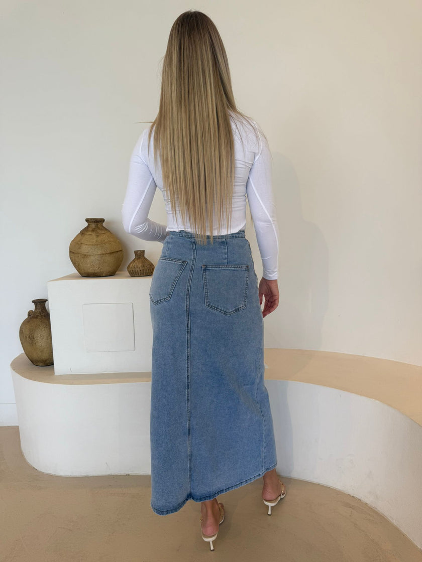 Luxe Denim Skirt - Light Blue