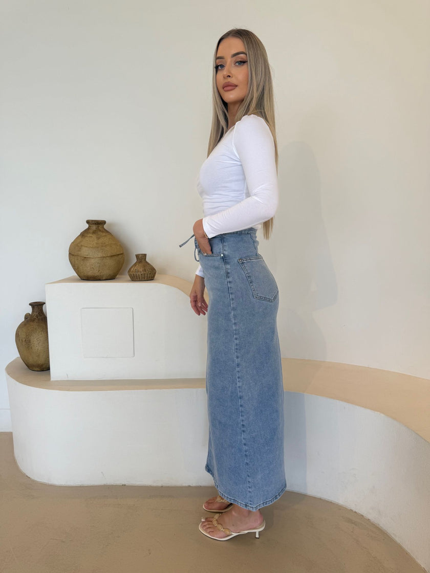 Luxe Denim Skirt - Light Blue